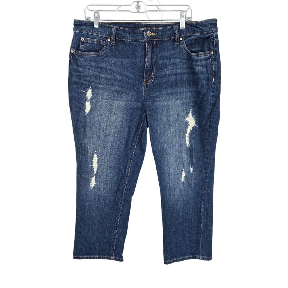 Womens JLO Jennifer Lopez Capri Blue Denim Jeans Distressed Mid Rise Stretch 16W